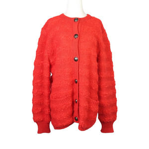 Vintage 90s Adele Joyce red textured stripe knit cardigan sweater XL